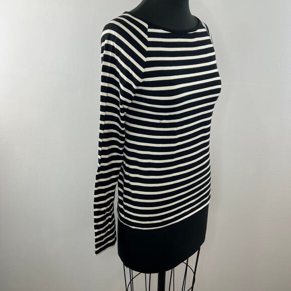 THEORY Long Sleeve Black White Stripe Pullover Layer S Small Classic - Picture 3 of 7